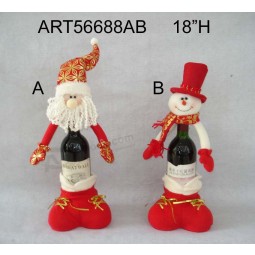 Wholesale Santa Snowman Wine Bottle Holder Gift, 2 Asst-Christmas Decoration