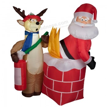 Wholesale Shop or Family Christmas Roof Decoration Inflatable Santa Claus on Fire with high quality