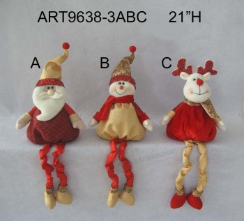 Atacado primavera legged santa e boneco de neve sitter holiday decoração brinquedos, 3 asst-Decoração de natal