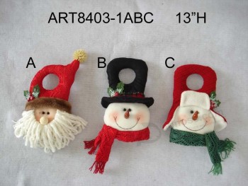 批发圣诞节家庭装饰圣诞老人和snowmand doorknob-3asst