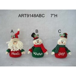 Wholesale 7"H Floral Santa and Snowman Christmas Decoration-3asst