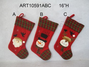 批发圣诞节家庭装饰长袜设计与圣诞老人雪人驯鹿和红色鸟