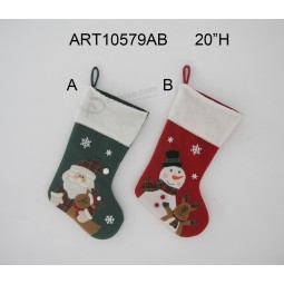 Wholesale Santa Snowman Christmas Decoration Stocking-2assorted
