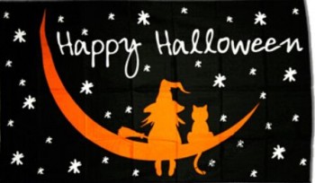 Felice bandiera di notte illuMinata dalla luna di Halloween 3ft x 5ft bandiera polieStere battenti bandiera perSonalizzata 150 * 90cM all'aperto