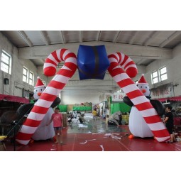 Newly Christmas Festival Event Entrance Decoration Inflatable Cartoon Candy stick Arch With Gift Box