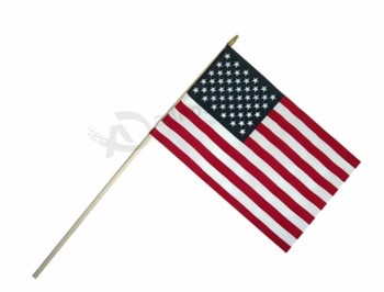 Custom size polyester national hand flag with plastic stick