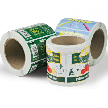 Personalizado de buena venta oem adhesivo revestido de rollo de etiqueta adhesiva de alimentos de papel