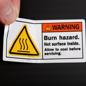 Etiquetas de advertencia de fuego de hoja de vinilo impermeable personalizado y pegatinas