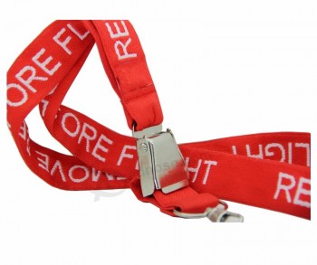 De hoogwaardige polyester geweven logo op maat lanyard met veiligheidsgordel afneembare metalen vliegtuiggesp