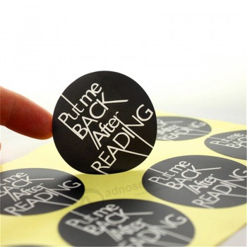 Printing self adhesive matte round black label sticker paper