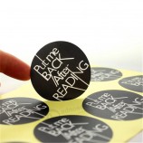 Zelfklevende, matte, ronde sticker op zwart etiket afdrukken