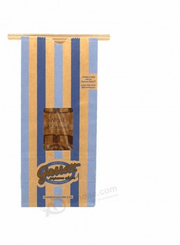 Bolsa de cremallera de pie de grado alimenticio/ Logotipo personalizado bolsa de pan de papel kraft marrón impresa con ventana