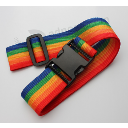 Wholesale custom polyester rainbow woven luggage strap airport webbing belt