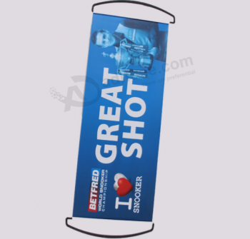Small sports scrolling flag cheap hand roll up banner