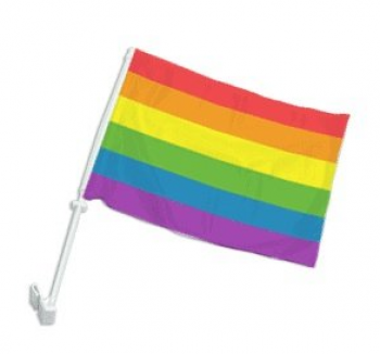 Printed polyester colorful rainbow car window flag