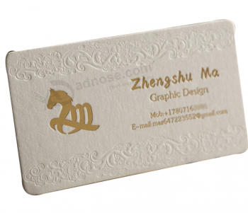 Hoja de oro caliente de la venta en relieve tarjeta de visita del papel del logotipo