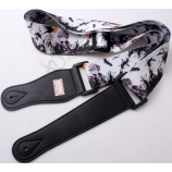 Custom printed polyester belt for guitar with leather ends