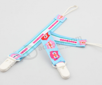 Polyester sublimation pacifier clip baby strap with plastic clip with high quality and any size