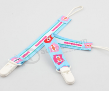 Polyester sublimation pacifier clip baby strap with plastic clip