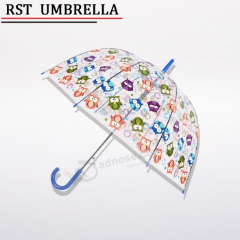 Nagelneue ProdukTförderungen klären Regenschirm bunTen EulenenTwurfsregenschirm TransparenTen neTTen Regenschirm für Großverkauf