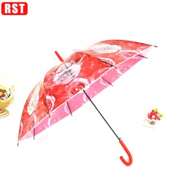 Hot Selling transparent clear POE rose design umbrellas with your logo