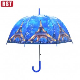 High quality Transparent Straight the Eiffel Tower design green umbrella with your logo