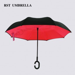 2019 new design high-quality double layer solid color c handle inverted umbrella auto inverted umbrella with your logo