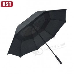 Big double layer cloth straight auto open black business double canopy golf umbrella with your logo