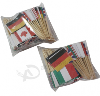 Fournisseur de porcelaine mini drapeau en bois national de cure-dent en bois