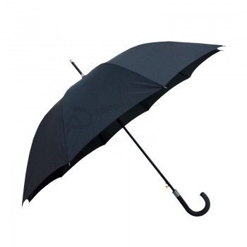 2019 new promotional windproof automatic golf big black straight umbrella with J shape design and your logo