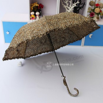 Canopy imprimé léopard nouveau mode dames parapluie avec crocheT de bord de denTelle