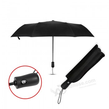 Auto open close Windproof 3 folding black small Travel Umbrella with Teflon Coating and your logo