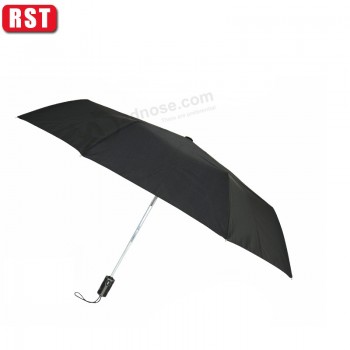 Promotion three fold black umbrella pongee fabric advertising umbrella with your logo