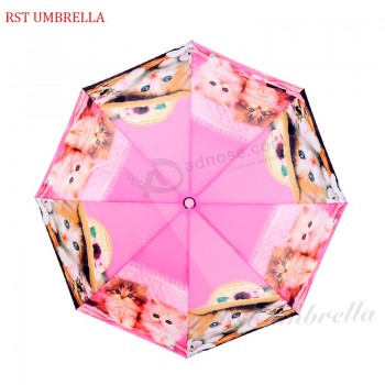 새로운 디자인 자동 3 고양이 만화 접는 레저 우산