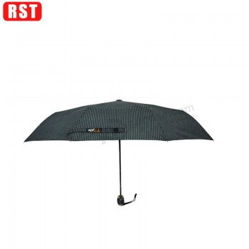 Wholesale stripe printed rain umbrella outdoor automatic 3 folding travel umbrella with your logo
