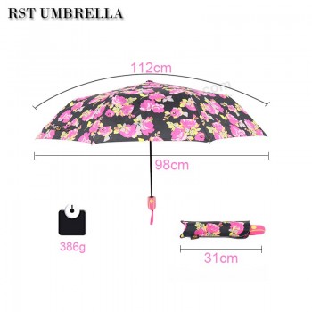 Manija de goma Tres paraguas plegables señoras moda paraguas de algodón auTomáTico