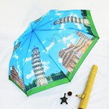 Wholesale high quality 21 inches foreign landscape 3 fold chinese umbrellas with your logo