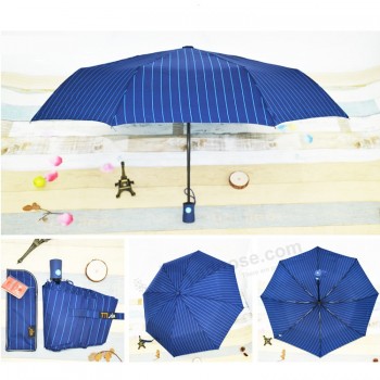 190т pongee ткань пользовательских печати мода три складной полосатый бизнес зонтик