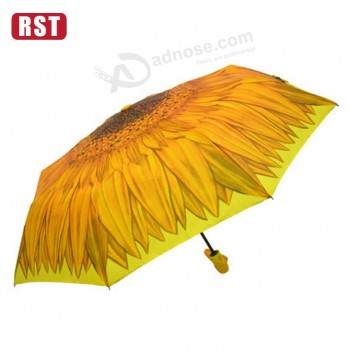 Plemo Windproofauto open close 3 Folding Sun flower design Umbrellas with your logo