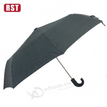 Waterproof bent handle three folding cheap black umbrella parasols umbrellas with your logo