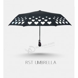 变色面料湿雨伞丝网印花3折高品质心形印花伞