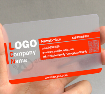Logotipo personalizado pvc tarjeta de visita transparente transparente