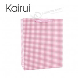 Best seller simple design grid shopping paper bag with ribbon and your logo