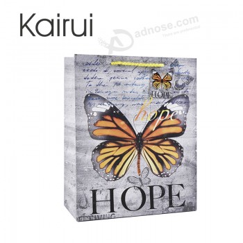 Wholesale gift shopping advertising paper bag with colorful butterfly and your logo