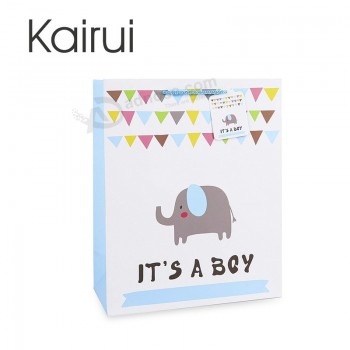 新产品大象粉色和蓝色婴儿豪华定制纸礼品袋