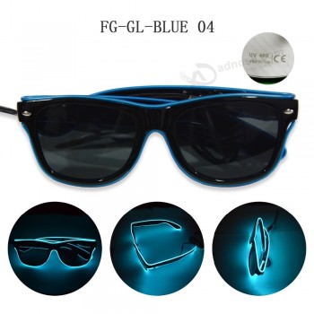 óculos dE sol dE cor azul com luz lEd, lEvou óculos dE sol com sEu logotipo