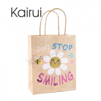Wholesale daily design hot stamping white kraft paper bags with your logo