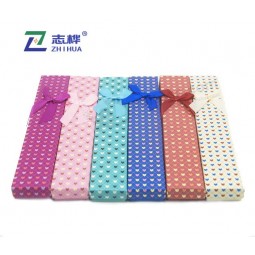 High quality fancy rectangle custom color colour printing hearts with bowknot necklace jewelry box