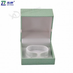 Factory custom size gift leather paper bangle box light green letherette paper bracelet box