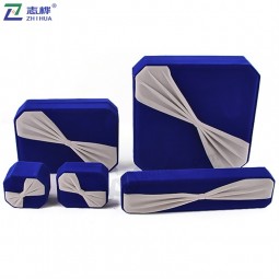 Plastic flannel material blue square Octagonal bow big kit luxury jewelry box with your logo